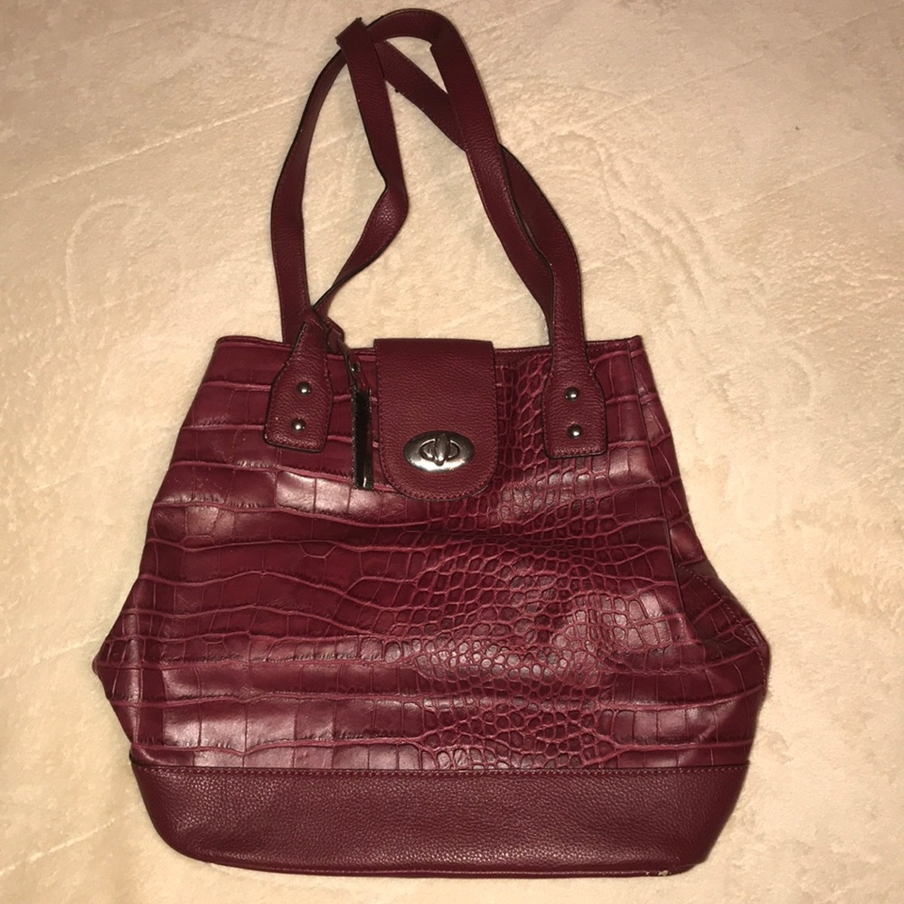 Red leather tote